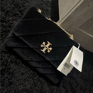 Tory Burch Kira Draped Velvet Bag, Black